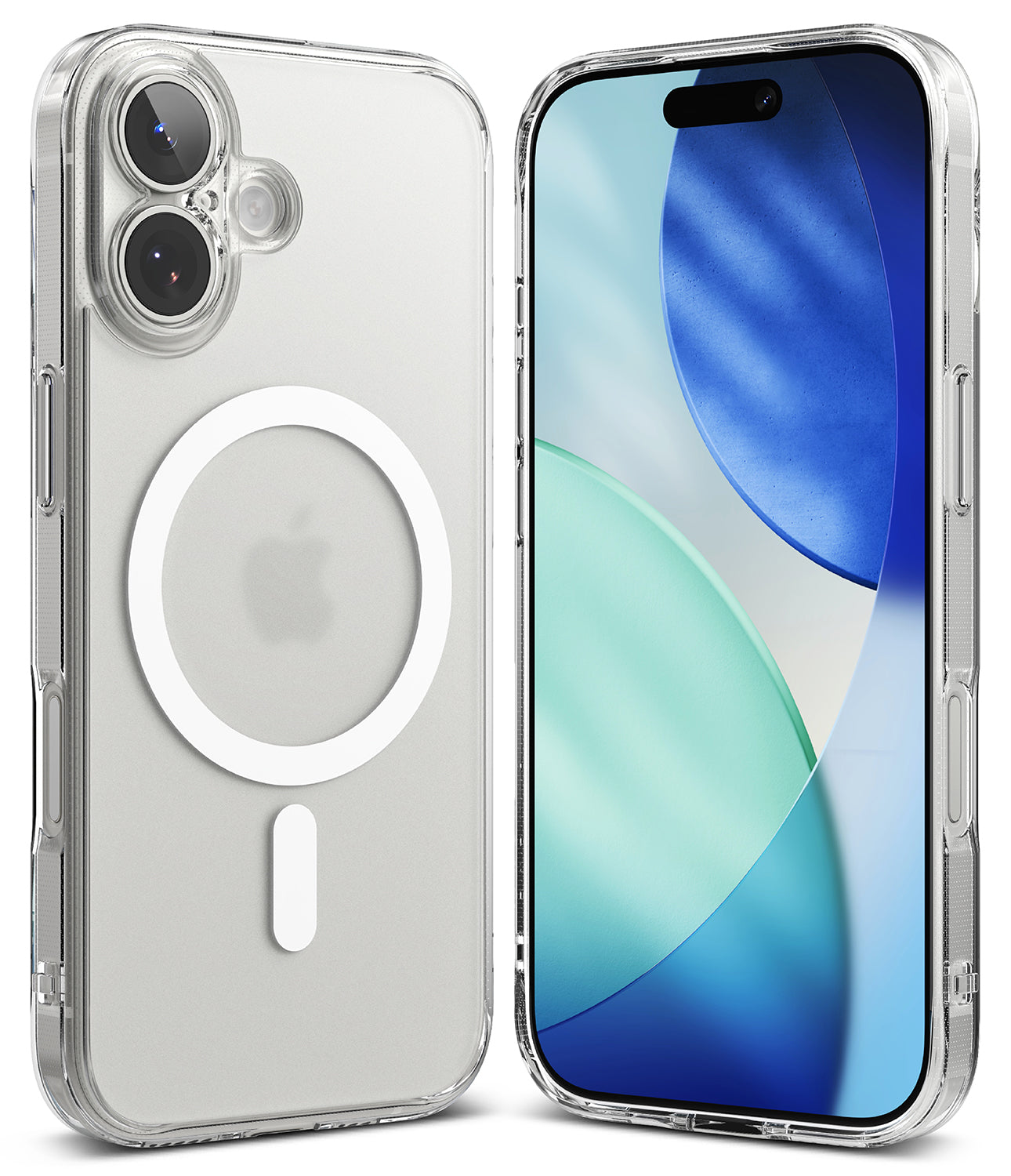 Ringke Fusion Magnetic Matte Clear case on an iPhone 17, showing the frosted finish and MagSafe ring.
