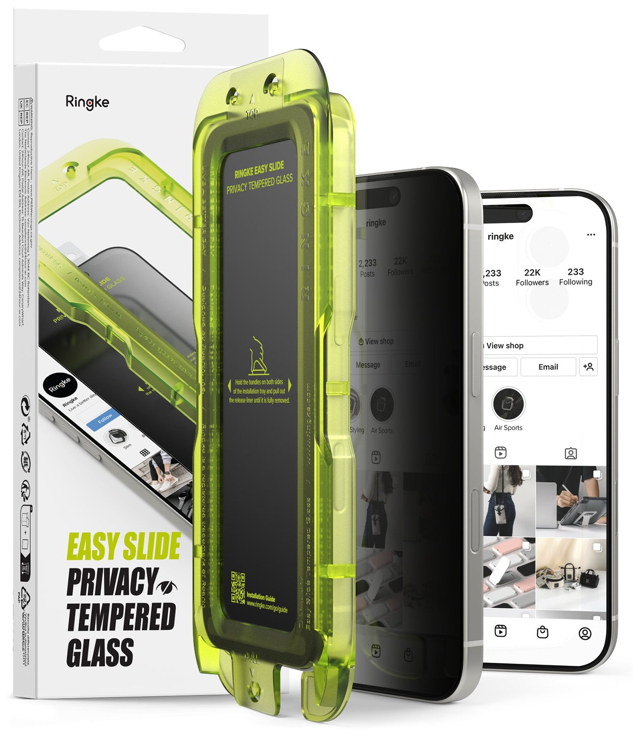 Ringke Easy Slide Privacy Glass Screen Protector 2-pack for iPhone 17.
