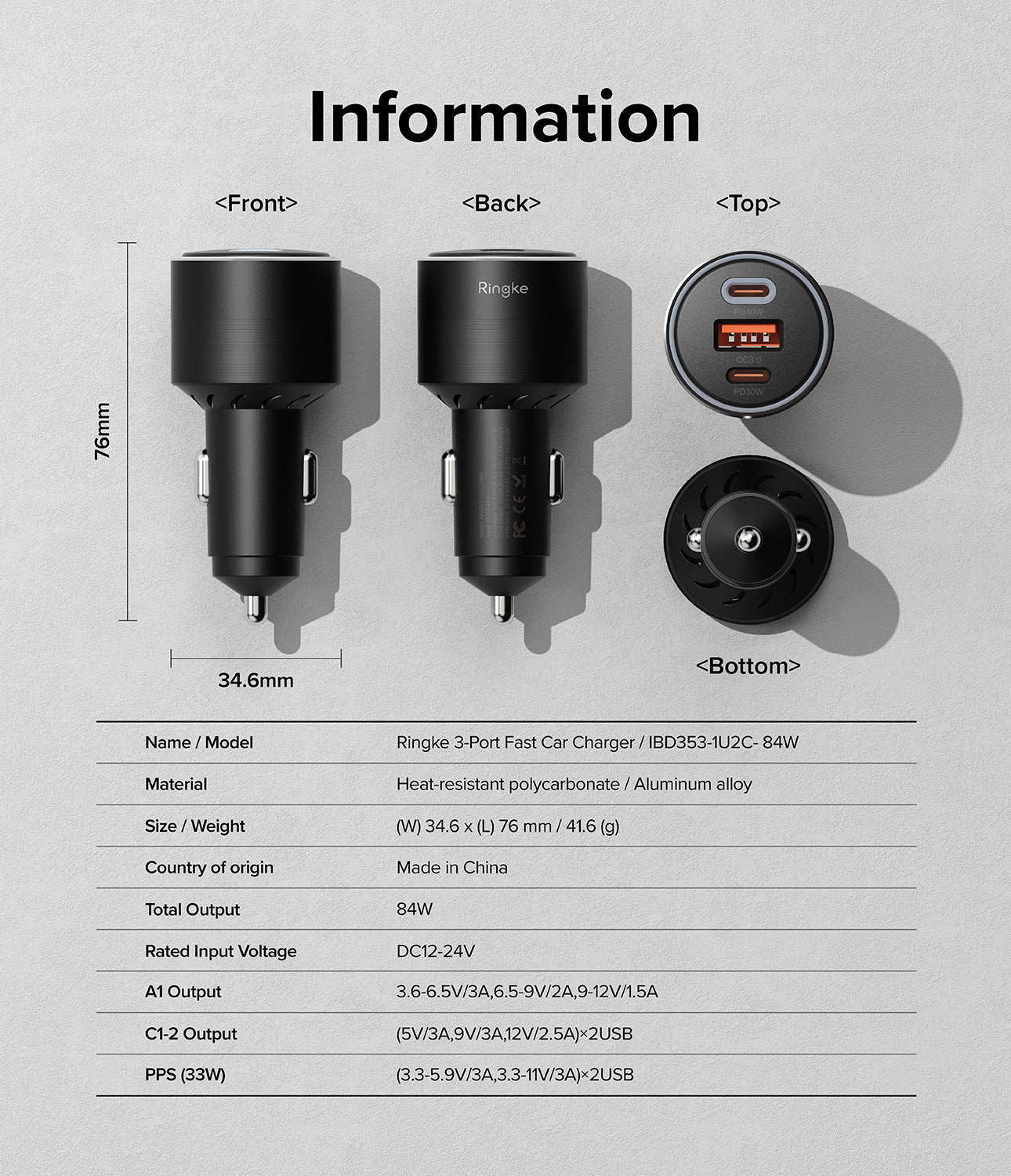 Ringke 3 Ports Car Fast Charger