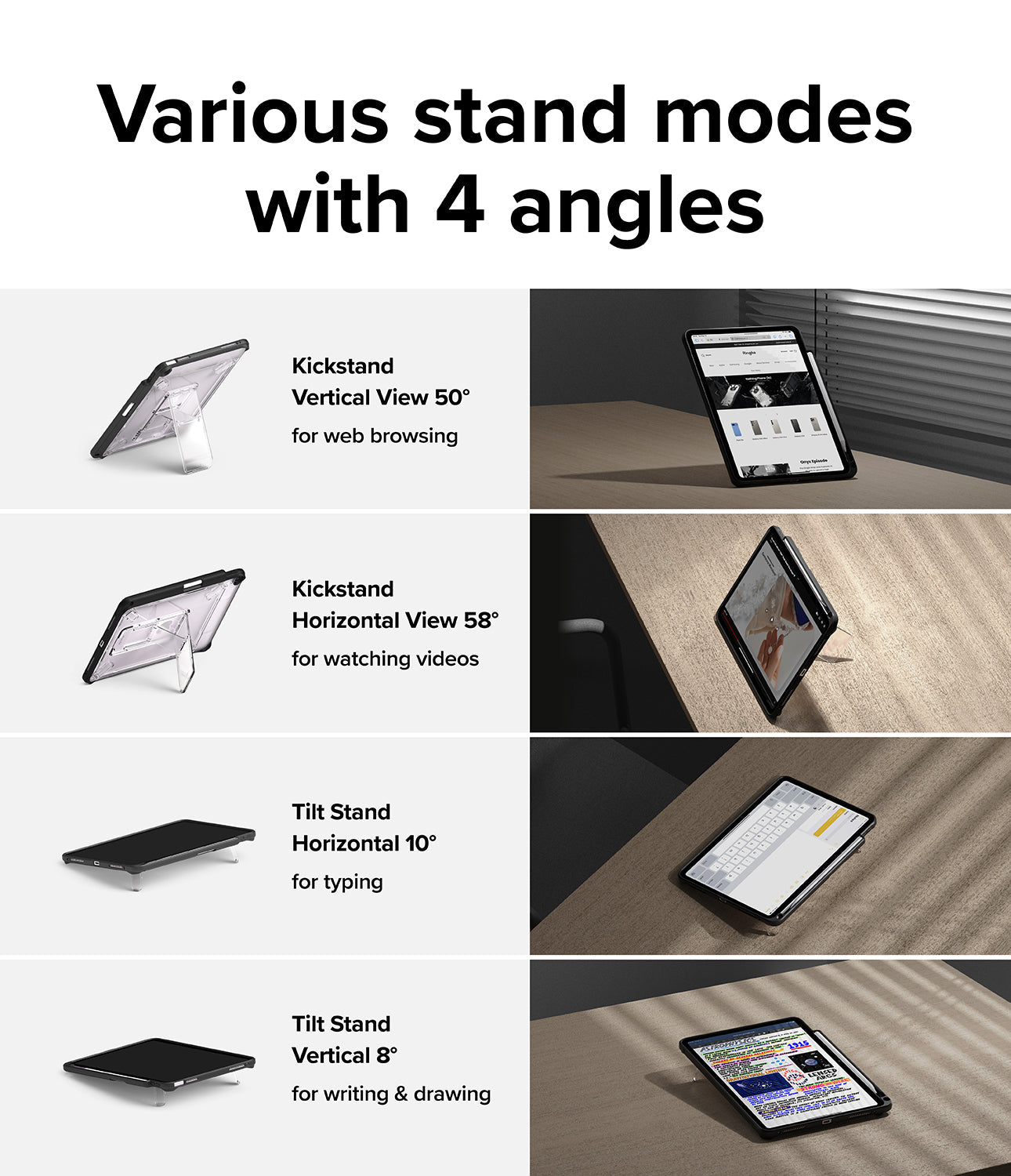 iPad Air 11" (M3/M2/4th/5th) Fusion Sketch Stand Black Case by Ringke