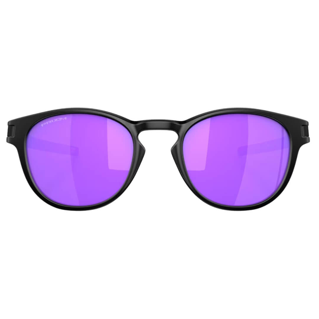 Oakley Latch OO9265 926555 Sunglasses - Matte Black Frame, Prizm Violet Lens Front Folded View