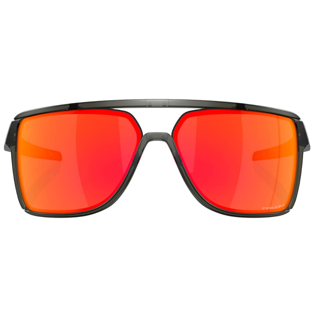 Oakley OO9147 Castel 914705 Sunglasses - Matte Grey Smoke Frame, Prizm Ruby Lens Front Fold View
