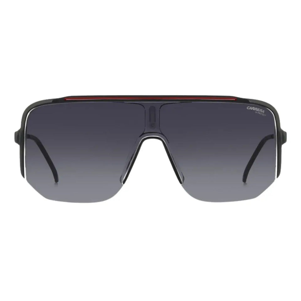 Carrera 1060/S unisex shield Sunglasses with a black frame and gradient lenses on a white background