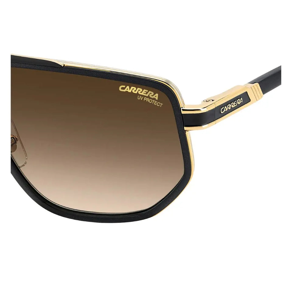 Carrera 1072/S men's aviator sunglasses with gold frame and black arms on a white background
