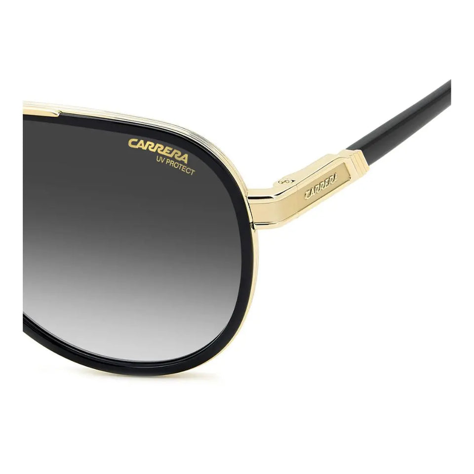 Carrera 1076/S men's aviator Sunglasses with gold frame and black arms on a white background