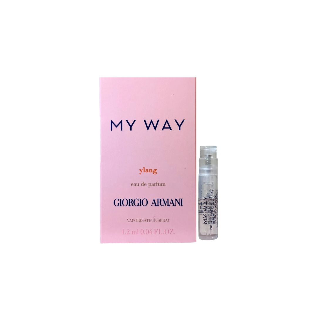Armani My Way Floral EDP 1.2ml sample vial on carding, a fresh and bright white floral fragrance for women.