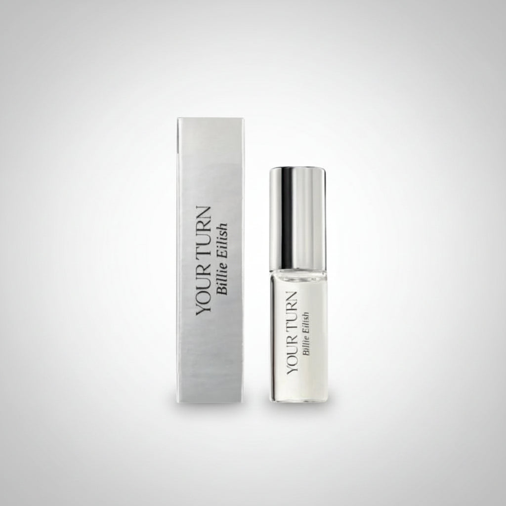 Billie Eilish Your Turn EDP 3.5ml miniature rollerball, a travel-sized gourmand fragrance featuring vanilla, cocoa, and warm musks.