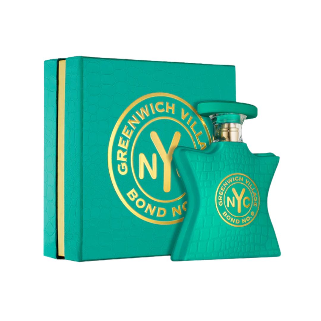 Bond No. 9 Greenwich Village 100ml EDP, an elegant multi-coloured bottle suggesting a fresh, floral, and sweetly sophisticated unisex fragrance.