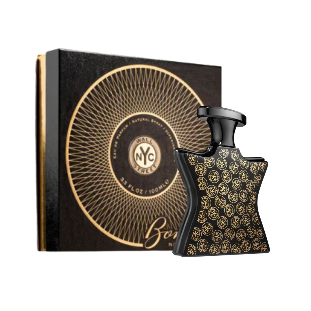 Bond No. 9 Wall Street 100ml EDP, an elegant glass bottle with a clear, aquatic design, suggesting a crisp, marine, and fresh unisex fragrance.