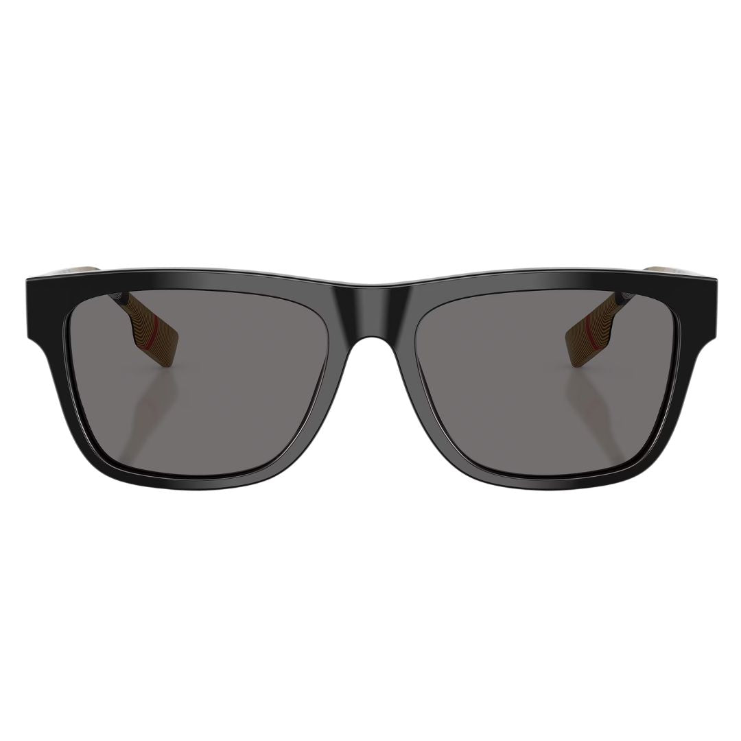 Front view of Burberry BE4293 377381 featuring a low rectangular matte blue acetate frame and grey lenses - Gadgets Online NZ