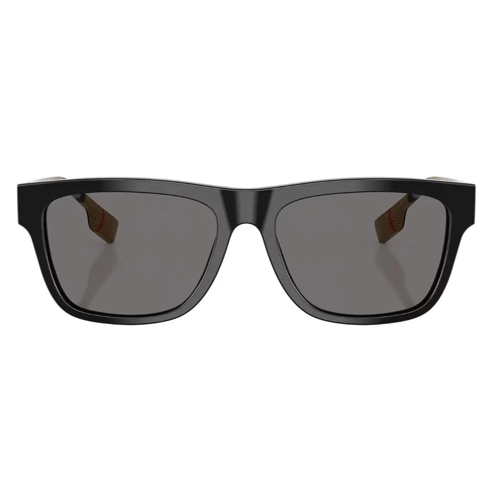 Front view of Burberry BE4293 377381 featuring a low rectangular matte blue acetate frame and grey lenses - Gadgets Online NZ