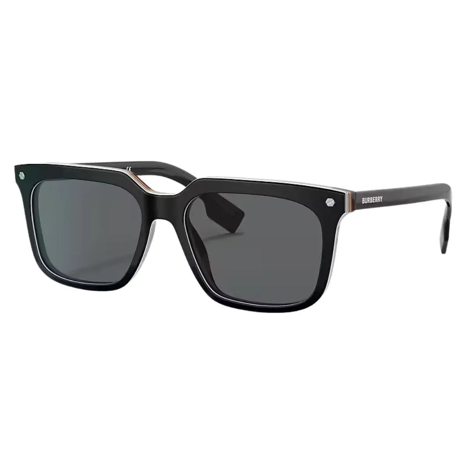 Burberry BE4337 379887 Carnaby sunglasses in black with grey lenses and oversized white logo on temples - Gadgets Online NZ