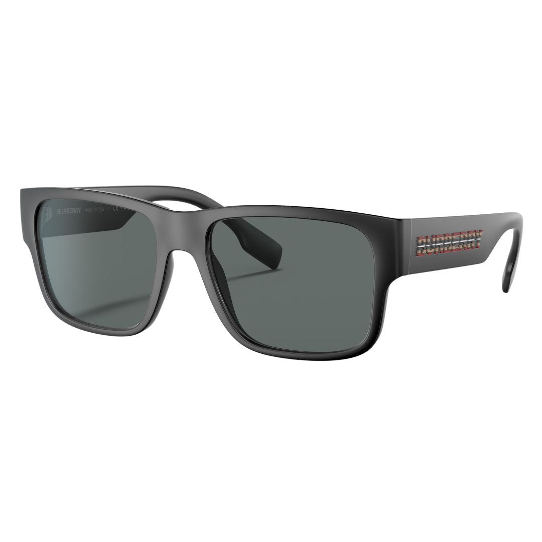 Burberry BE4358 346481 Knight sunglasses in matte black with polarized grey lenses and silver B-shield hinge - Gadgets Online NZ