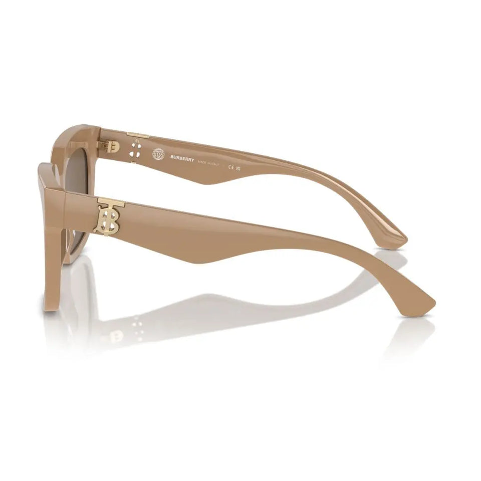 Burberry BE4419 399073 Women’s Sunglasses – Beige Acetate Frame, Gold Burberry Logo, High-Fashion Square Design