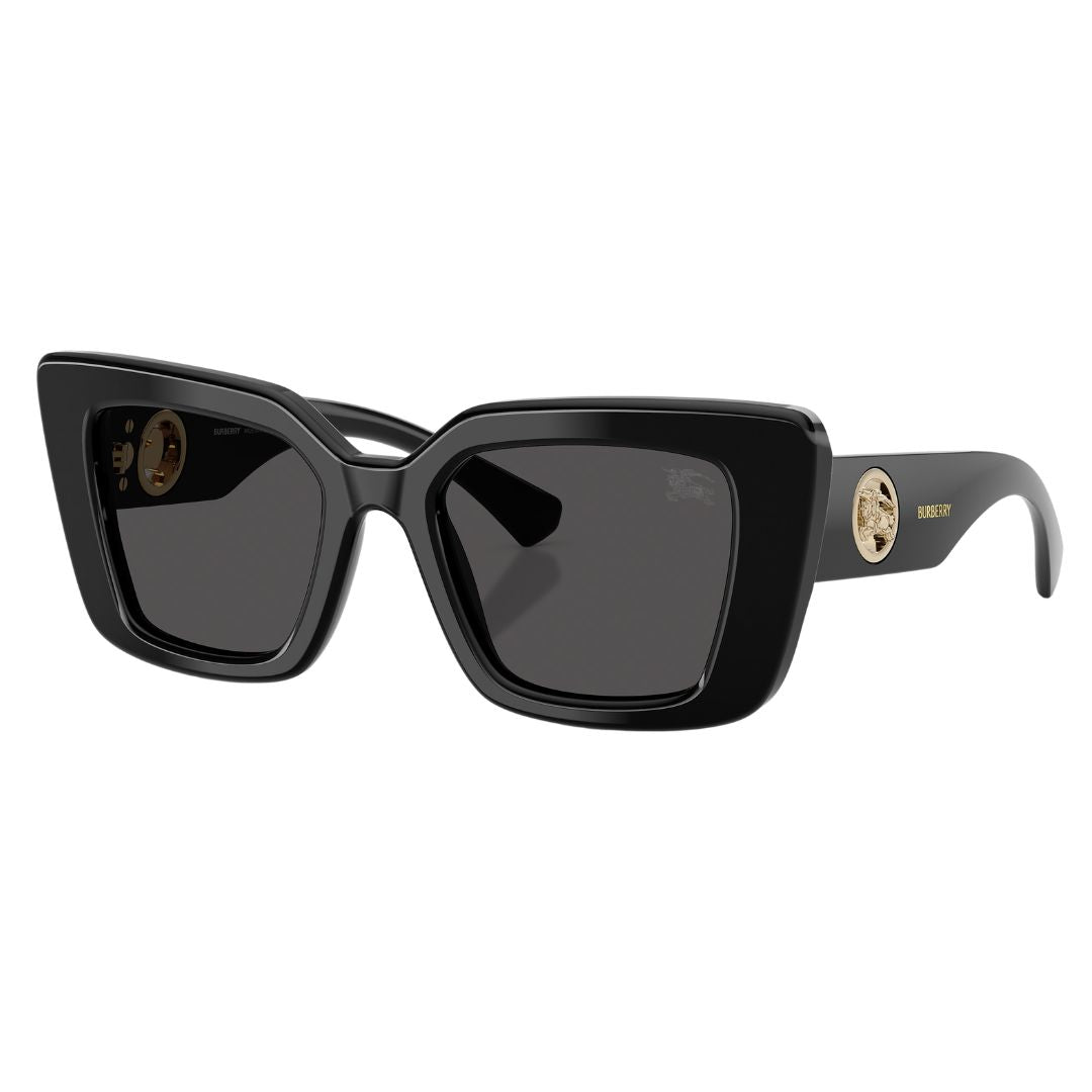 Burberry BE4476 300187 sunglasses in shiny black with solid grey lenses and silver raised logo - Gadgets Online NZ