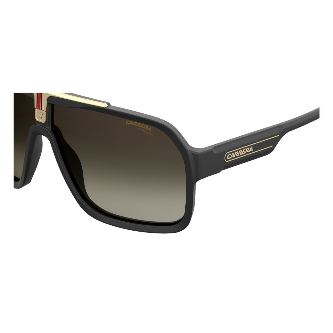 Carrera 1014/S 807 HA Men's Navigator Sunglasses - Black Frame, Brown Shaded Lens Left Closeup View
