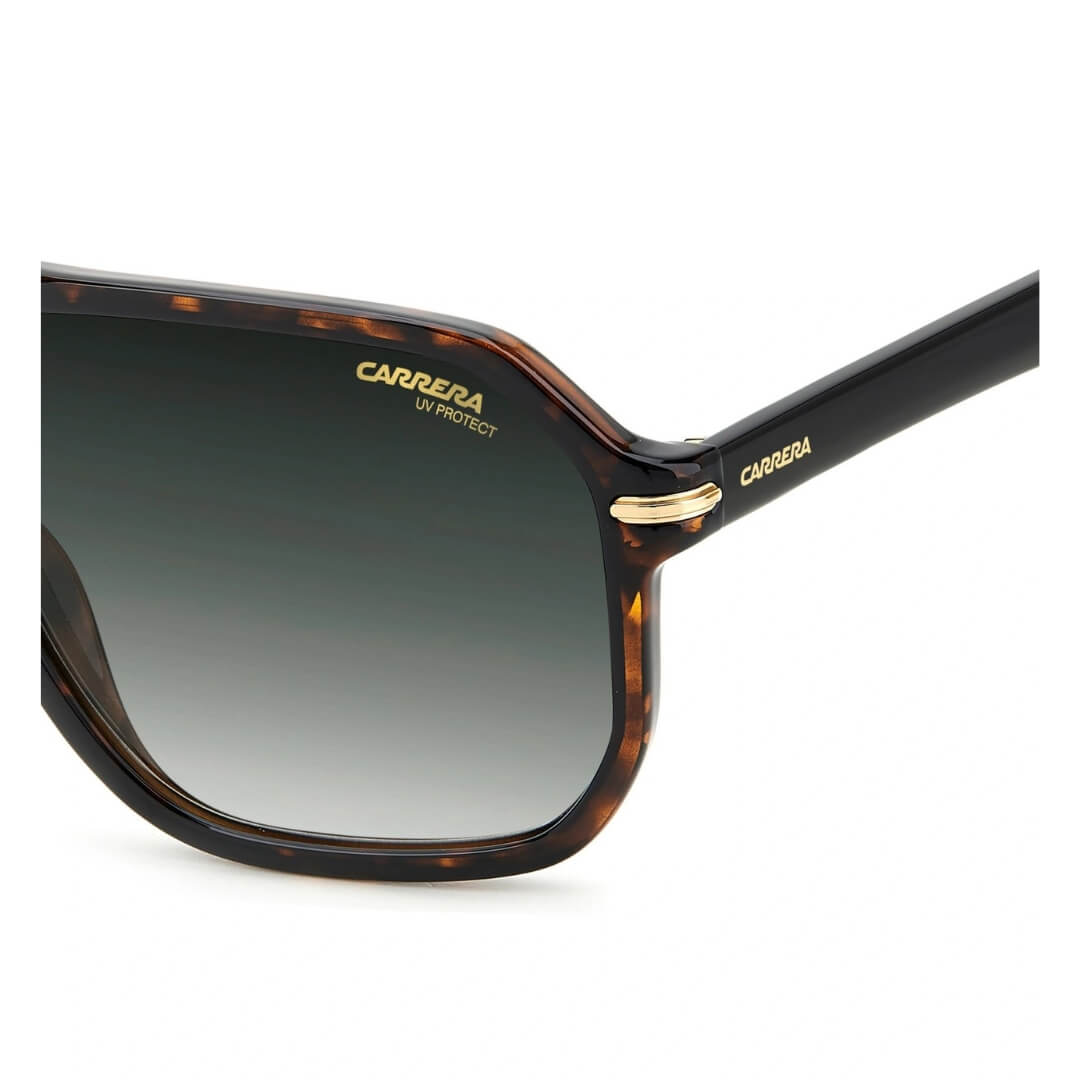 Carrera 302/S 86 599K Men's Navigator Sunglasses in Havana with Green Lens Left Closeup View