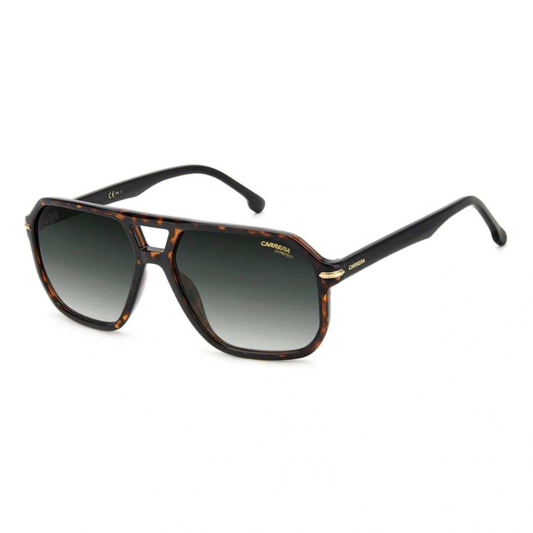 Carrera 302/S 86 599K Men's Navigator Sunglasses in Havana with Green Lens. Left Front View