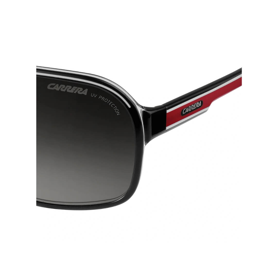 Carrera Grand Prix 2 T4O 649O Men's Navigator Sunglasses - Black Crystal, White, Red Frame Closeup  View 