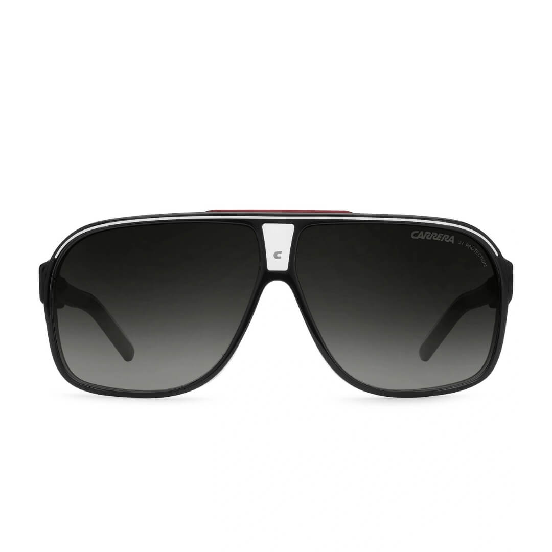 Carrera Grand Prix 2 T4O 649O Men's Navigator Sunglasses - Black Crystal, White, Red Frame Full View 