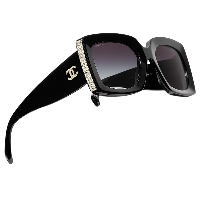 Chanel CH5435 Rectangle Sunglasses for Women Black & Gold