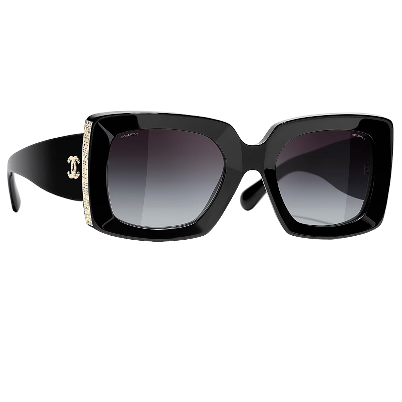Chanel CH5435 Rectangle Sunglasses for Women Black & Gold