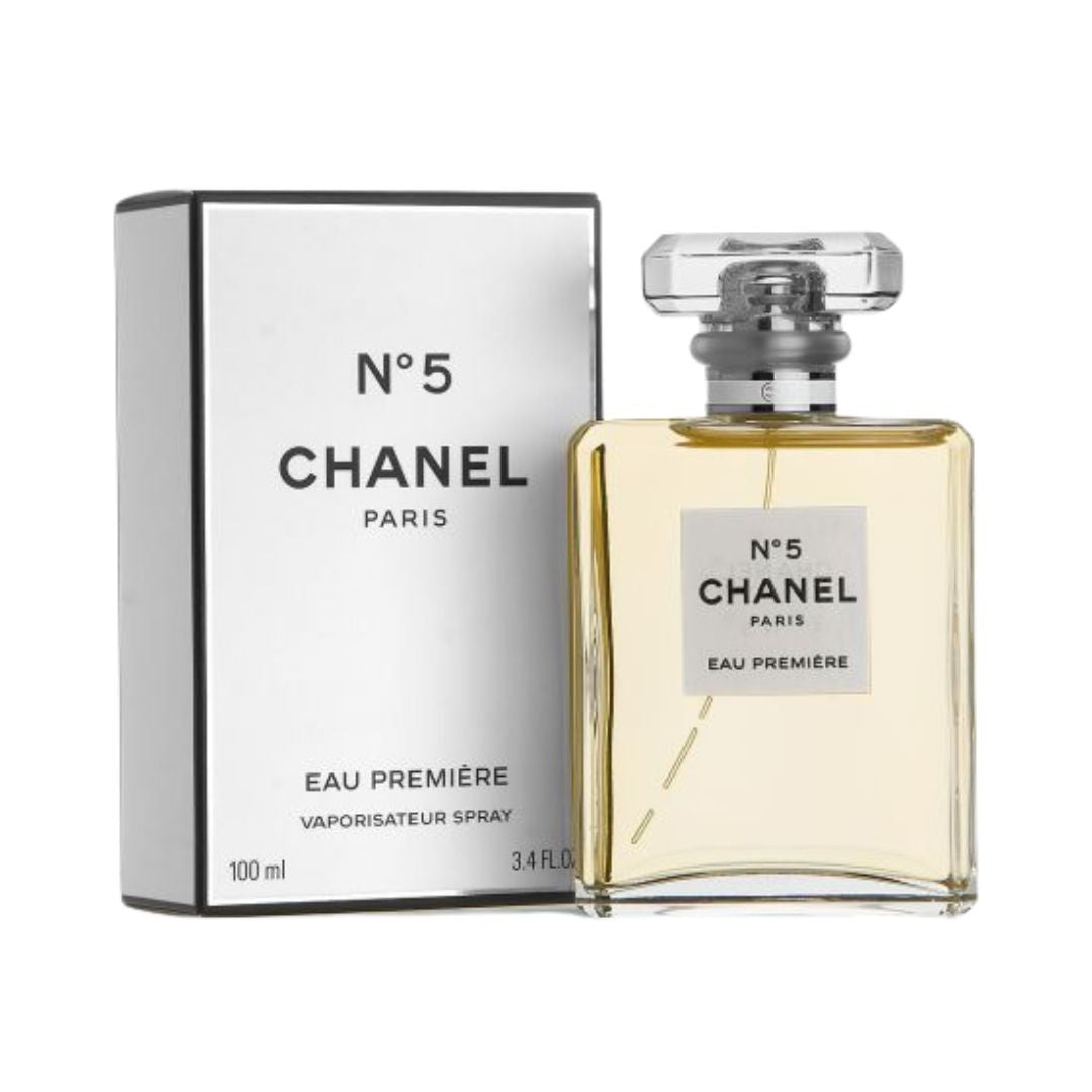 Chanel No. 5 Eau Première EDP 100ml – perfume bottle and packaging on a white background