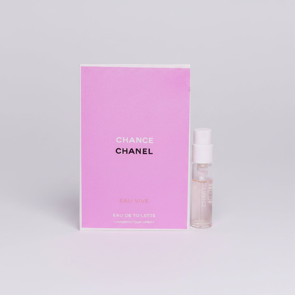 Chanel Chance Eau Vive EDT 1.5ml Sample Vial and packaging on a white background