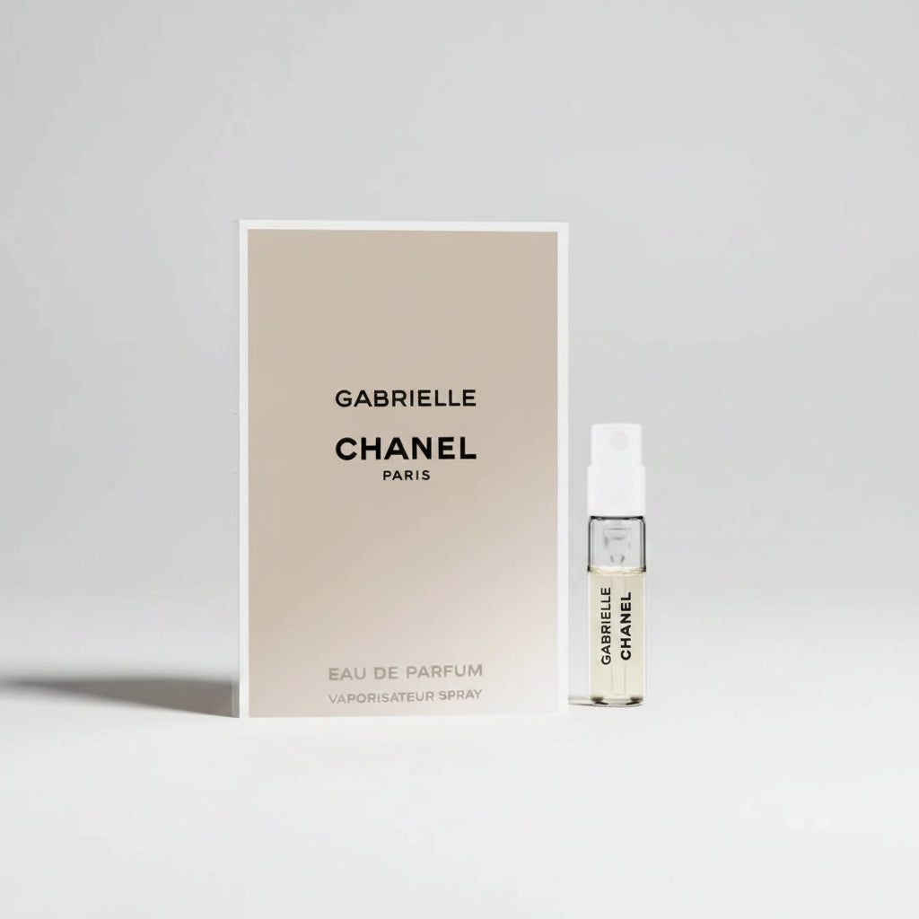 Chanel Gabrielle EDP 1.5ml Sample Vial and packaging on a white background