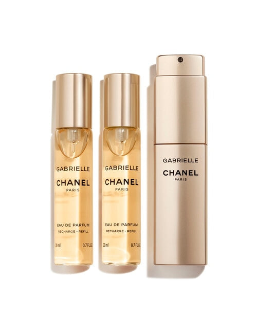 Chanel Gabrielle perfume bottles on a white background