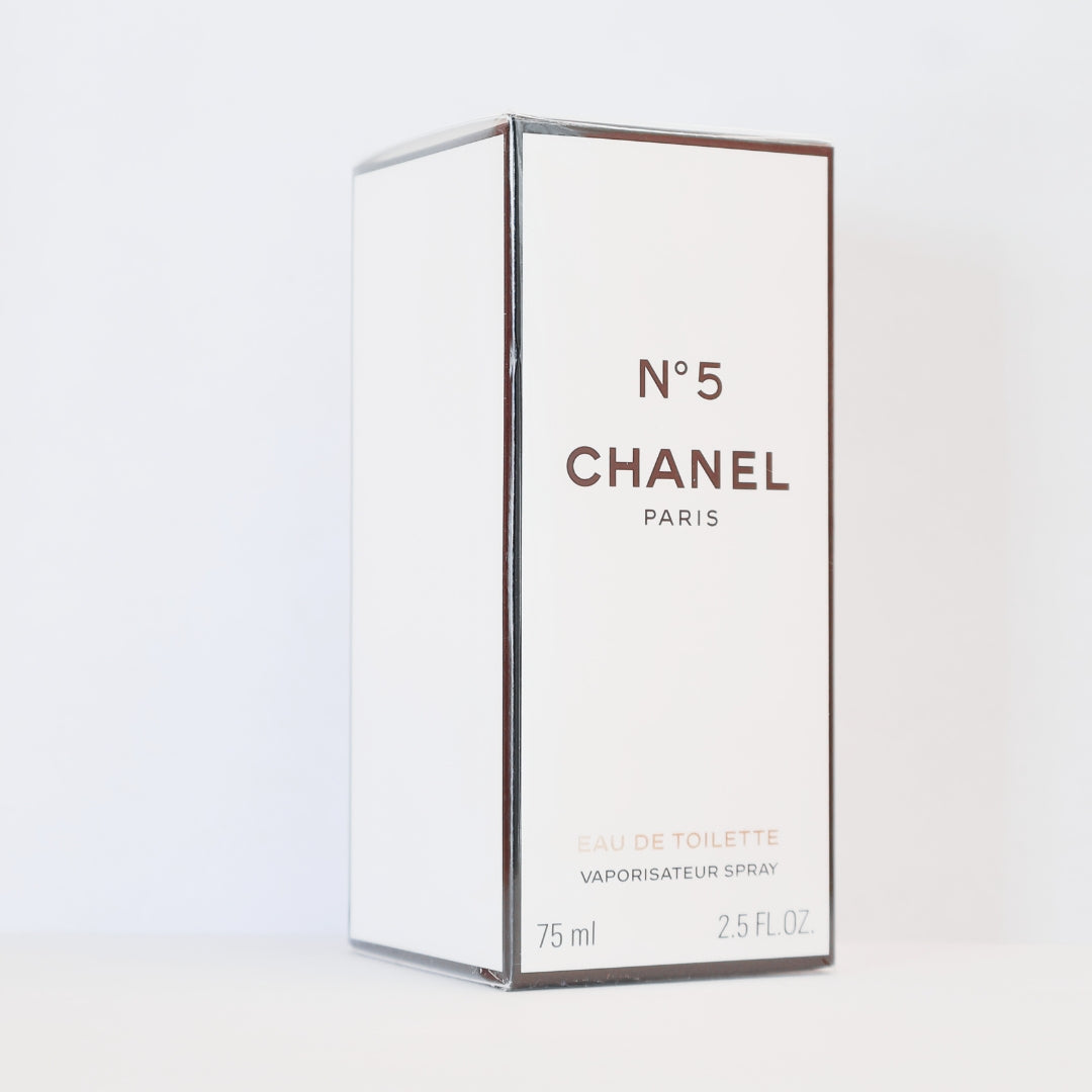 Chanel No 5 perfume packaging on a white background