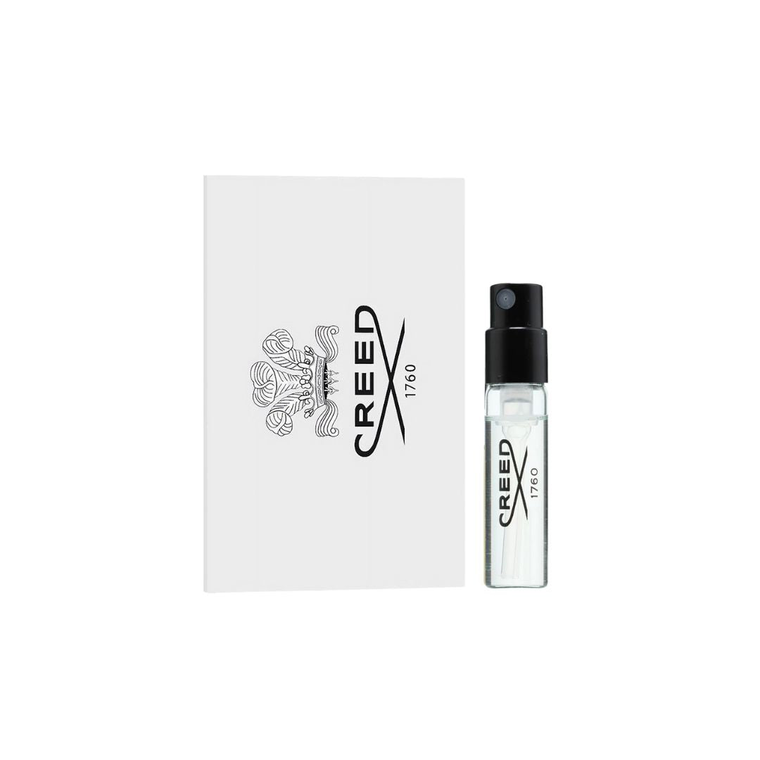 Creed Creed Aventus perfume sample 1.7ml and packaging on a white background