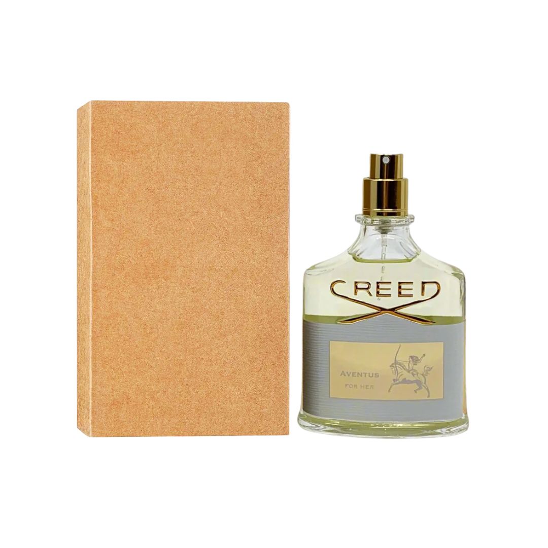 Creed Aventus For Her EDP 75ml Tester Bottle perfume bottle with packaging on a white background