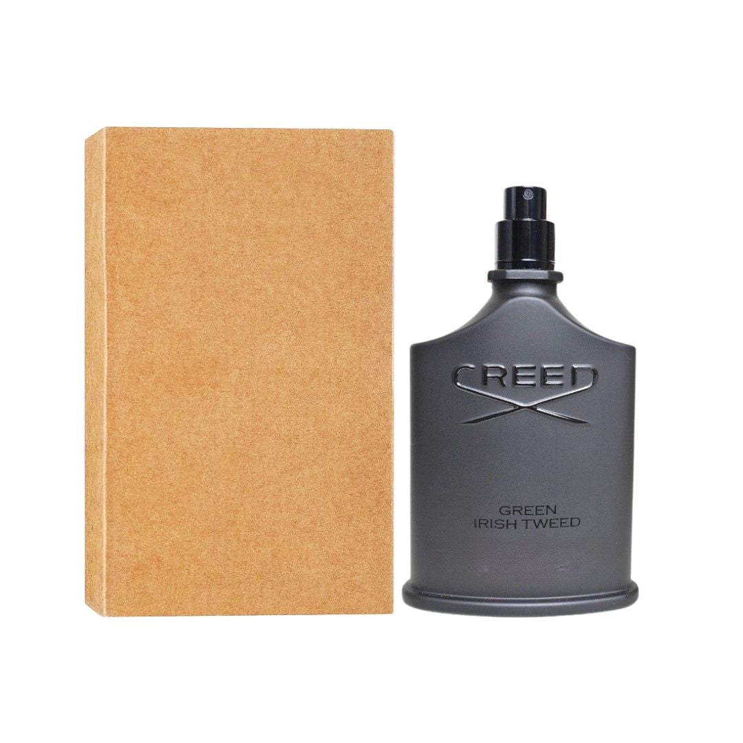 Creed Green Irish Tweed EDP 100ml Tester Gray Creed perfume bottle with a brown box on a white background