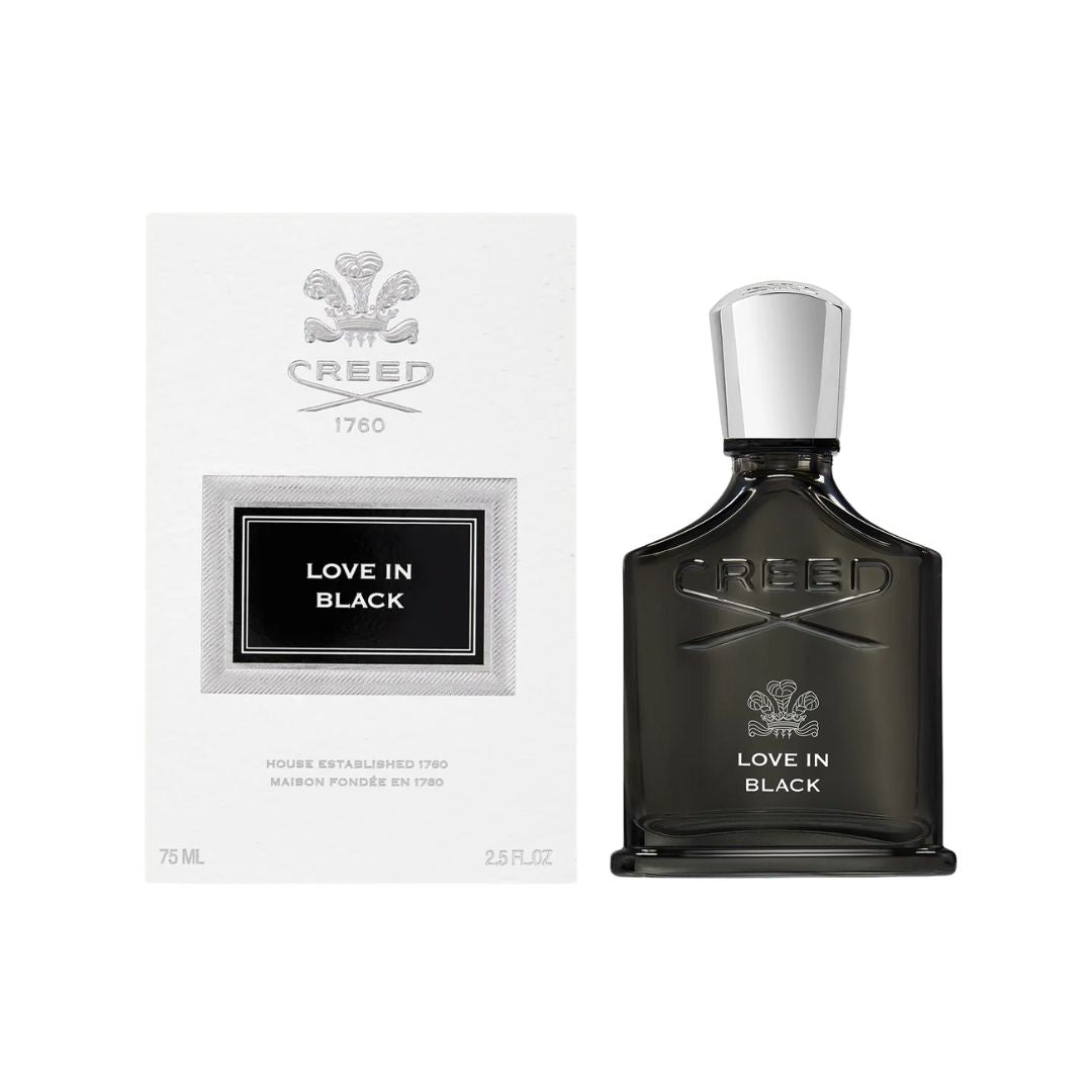 Creed 'Love in Black' perfume bottle and packaging on a white background