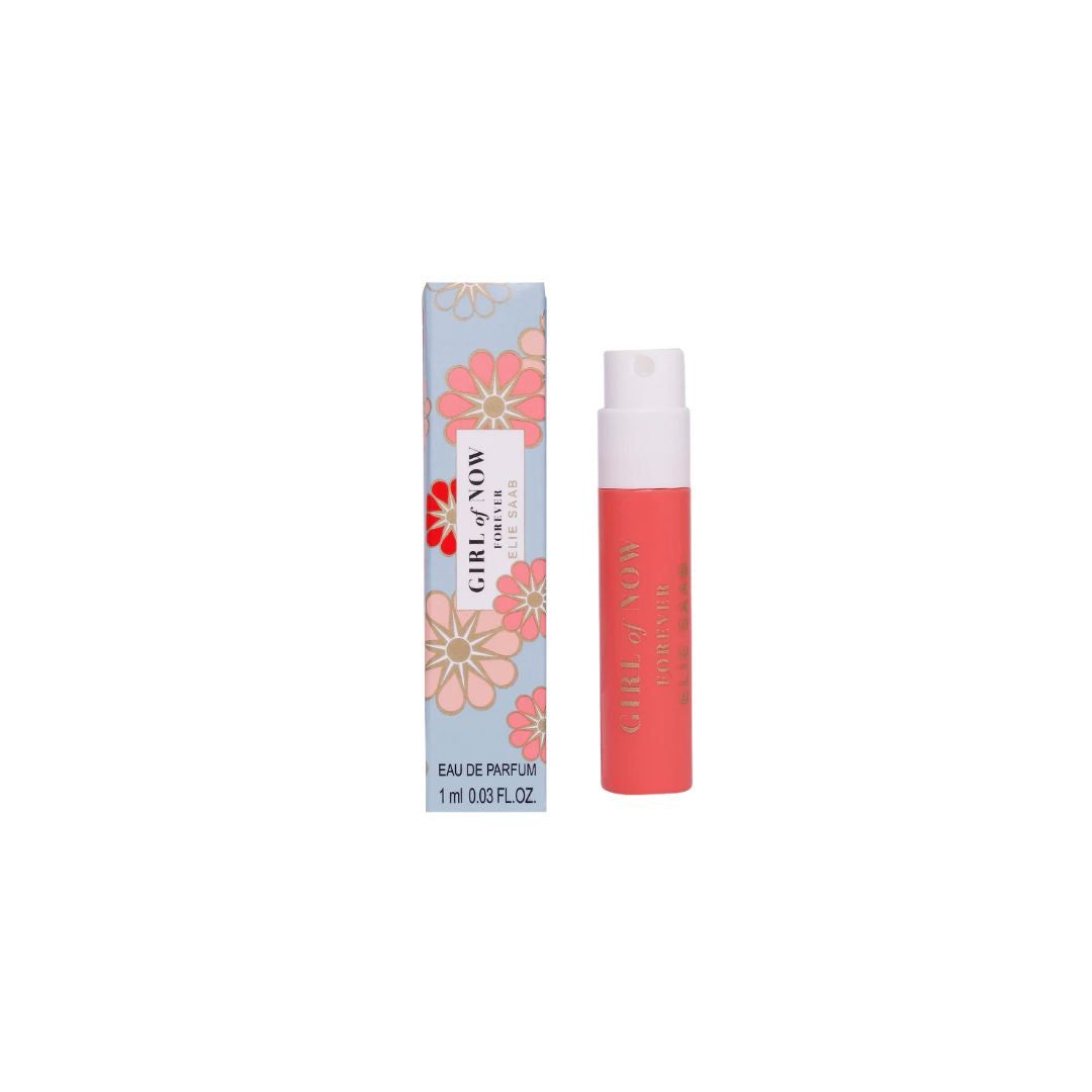 Elie Saab girl of now forever 1ml eau de parfum with floral design on packaging