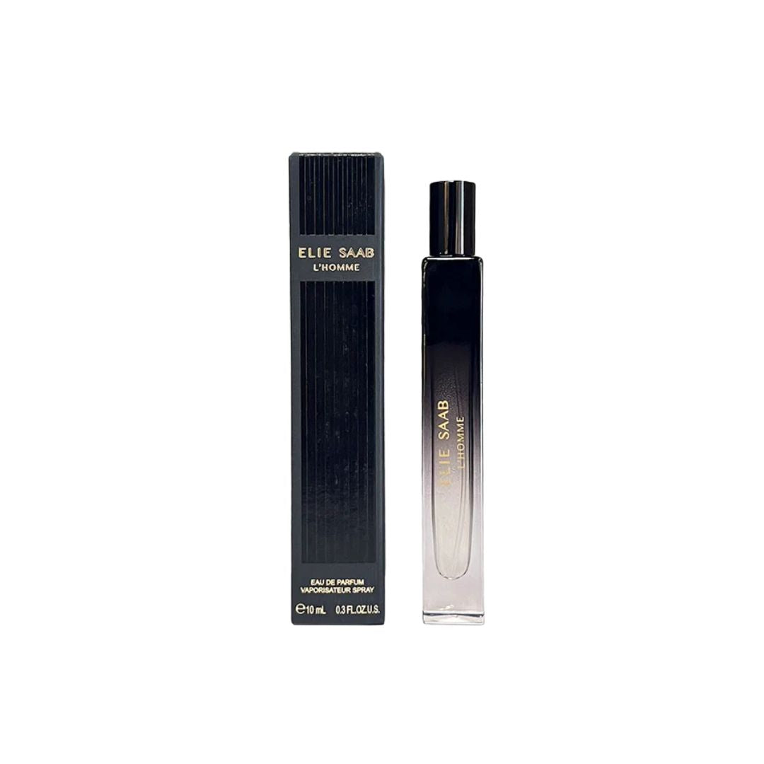 Elie Saab L'Homme 10ml EDP : Sophisticated woody EDP. Bergamot, vetiver & myrrh. Elegant scent for men.