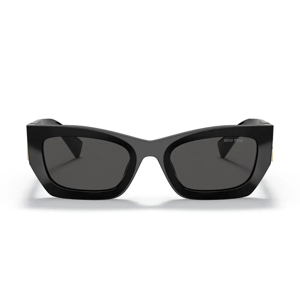 Front View: Miu Miu MU 09WS 1AB5S0 Women’s Sunglasses - Black Frame, Dark Grey Lenses, Rectangular Design