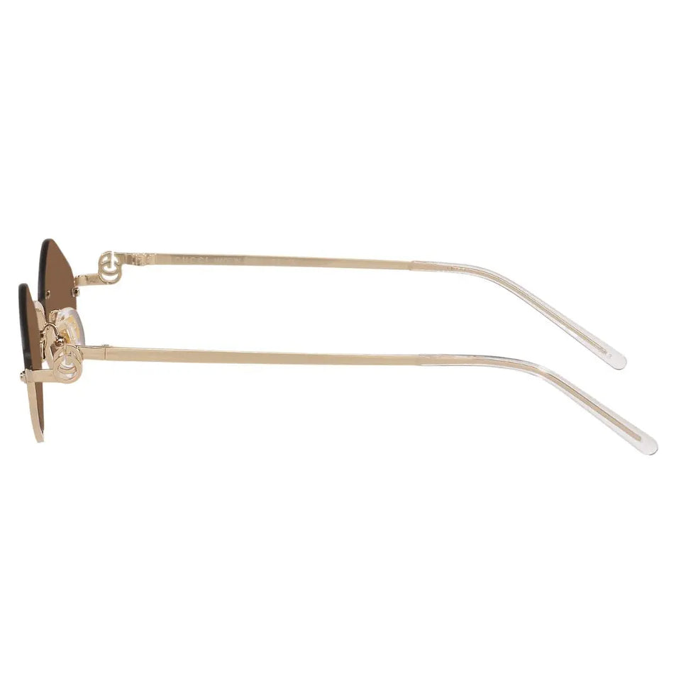 Side view of Gucci GG1604S showing thin gold temples with a sculptural Interlocking G logo hinge - Gadgets Online NZ