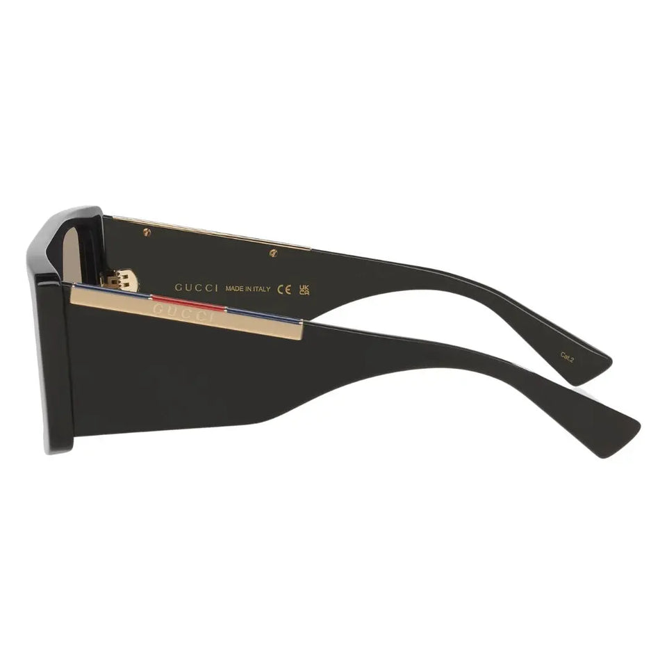 Side view of Gucci GG1888S showing wide black temples with gold Gucci logo and blue-red-blue web stripe - Gadgets Online NZ