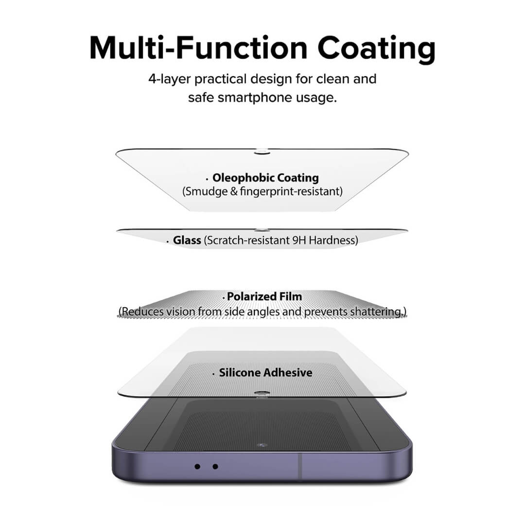 Experience multi-function coating with the Ringke glass screen protector designed for the S24.