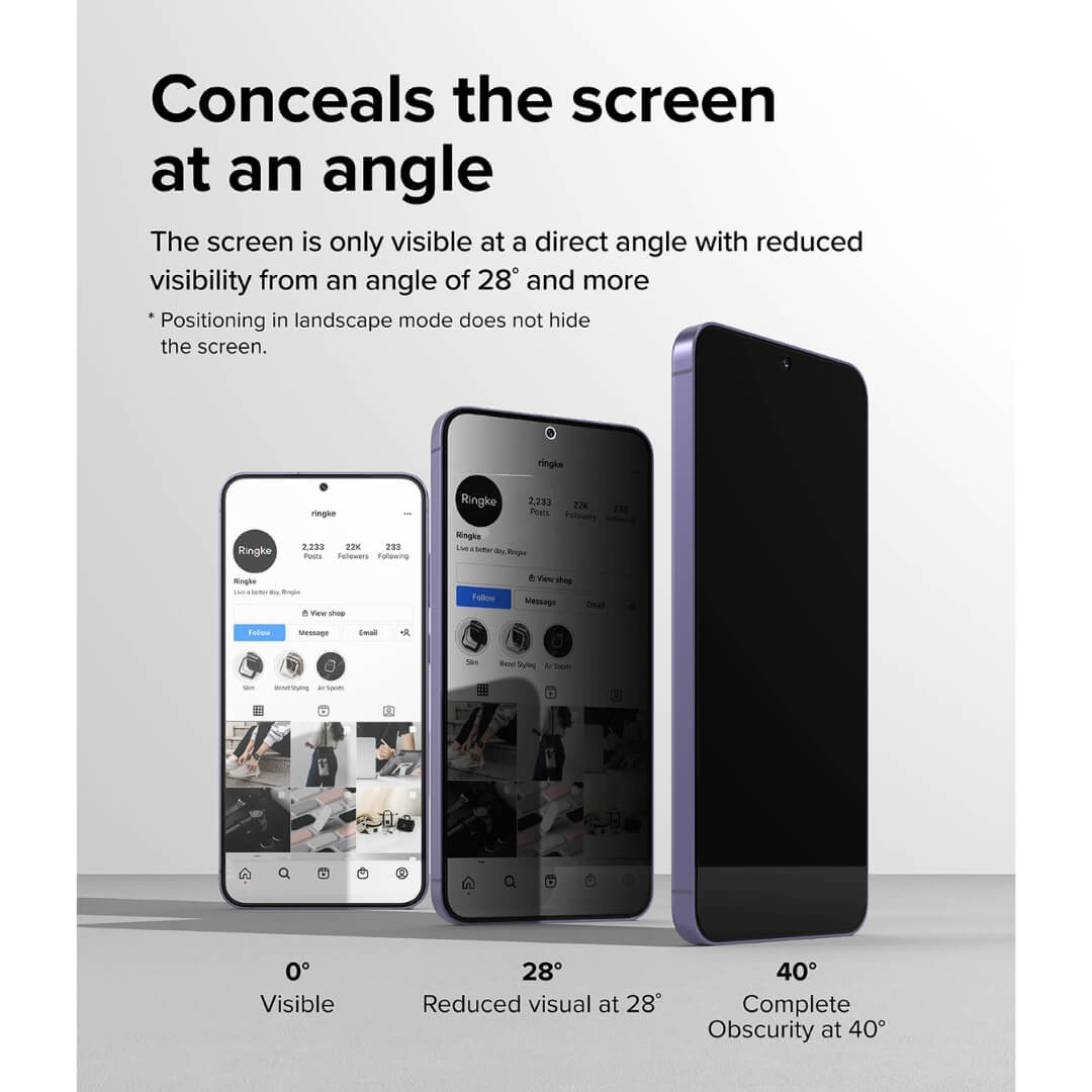 "Screen visibility ensured from a 28-degree angle with Ringke Tempered Glass