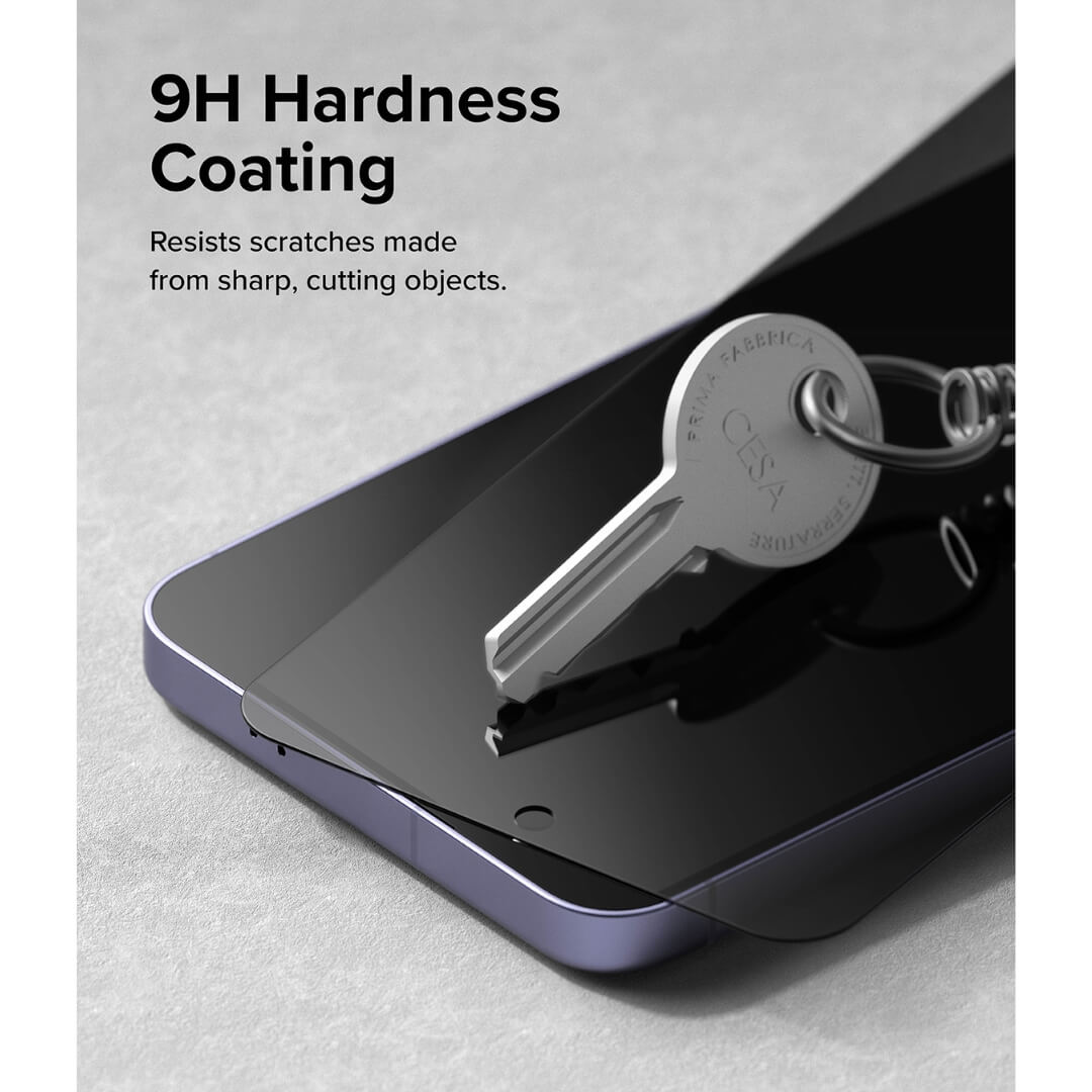 Ringke Glass Protector with 9H hardness coating resists scratches from sharp objects.