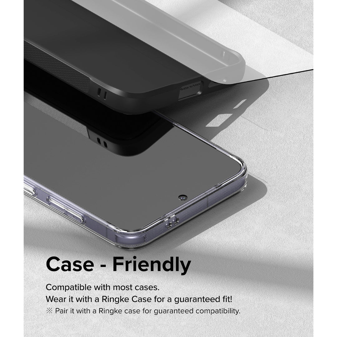 Get a case-friendly tempered glass screen protector that's compatible with most cases.
