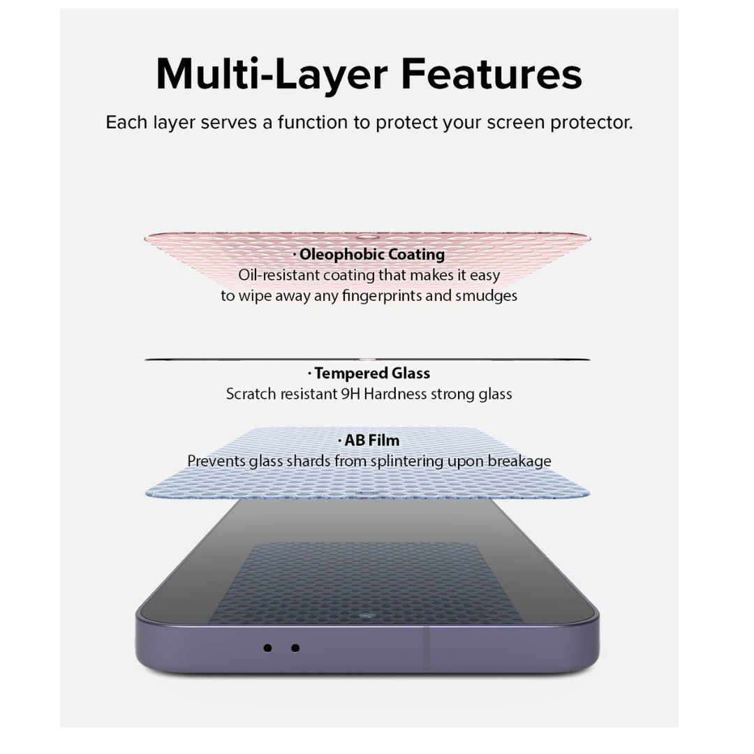 Get enhanced protection with our multi-layered tempered glass screen protector.