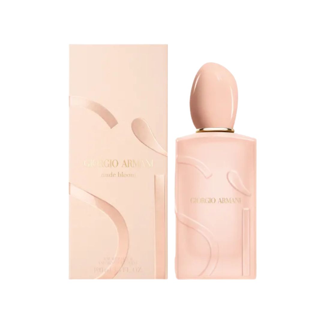 Giorgio Armani Sì Nude Bloom EDP 100ml bottle and packaging on a white background