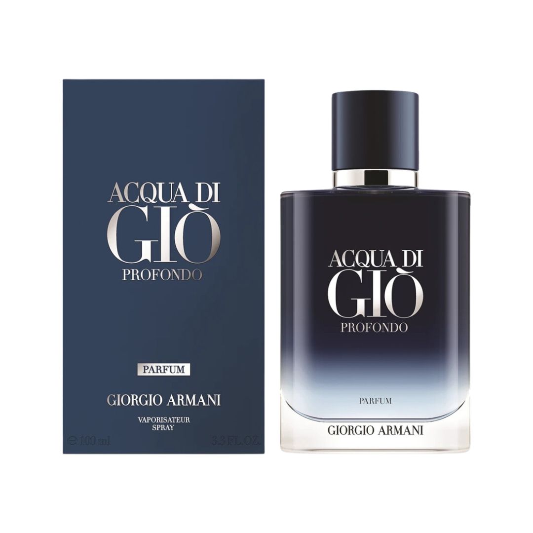 Giorgio Armani Acqua Di Gio Profondo Parfum 100ml bottle and packaging on a white background