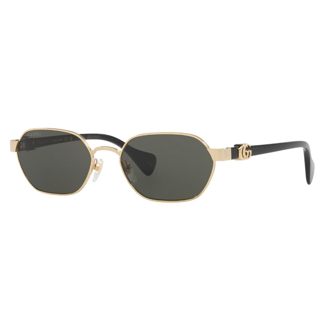 Gucci GG1593S 001 geometric sunglasses in gold metal with solid grey lenses and Interlocking G logo - Gadgets Online NZ