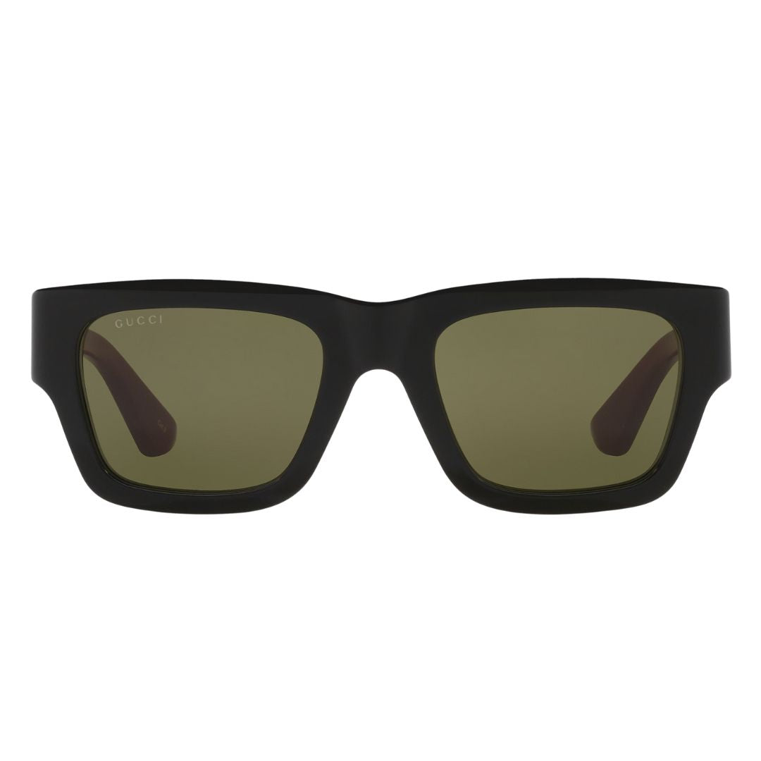 Front view of Gucci GG1668S 003 featuring a bold rectangular black acetate frame and olive lenses - Gadgets Online NZ