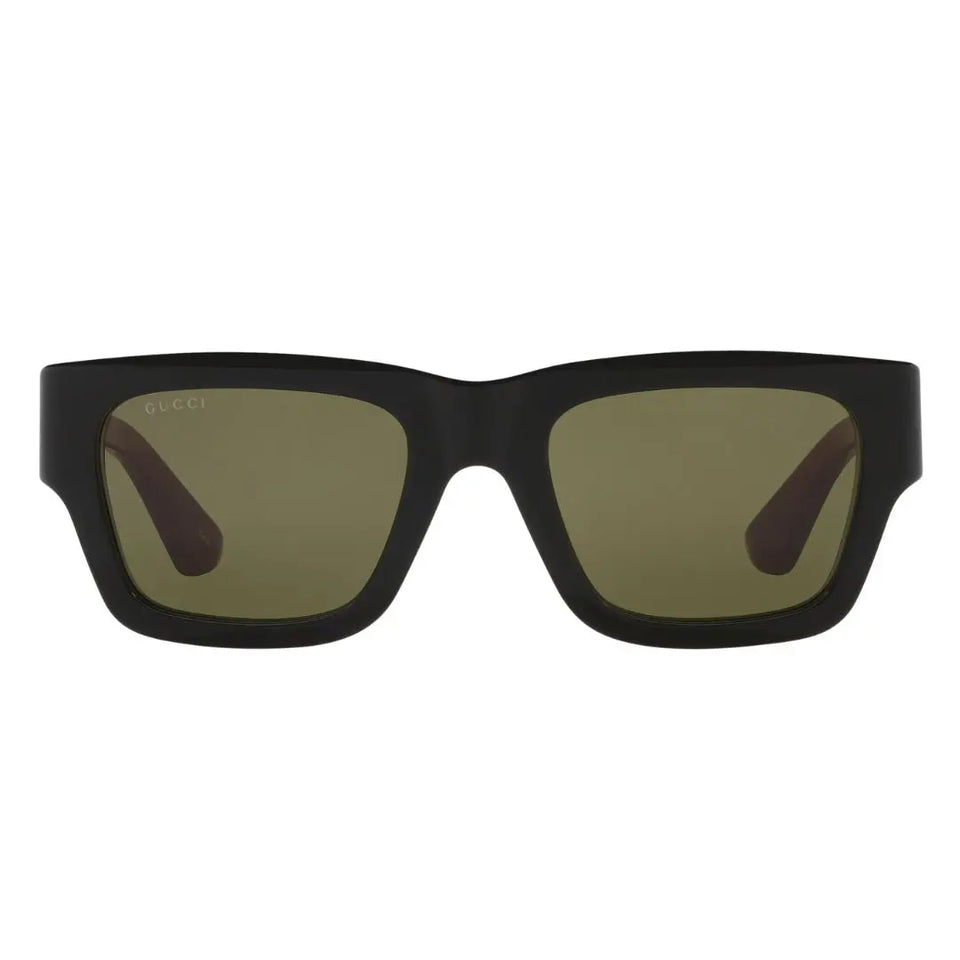 Front view of Gucci GG1668S 003 featuring a bold rectangular black acetate frame and olive lenses - Gadgets Online NZ
